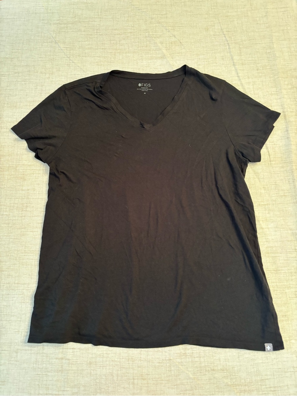 Figs Black V-Neck Tee Top Medium